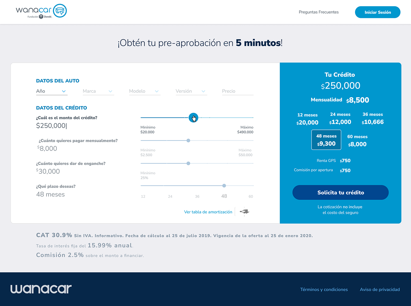 Wanacar — loan simulator